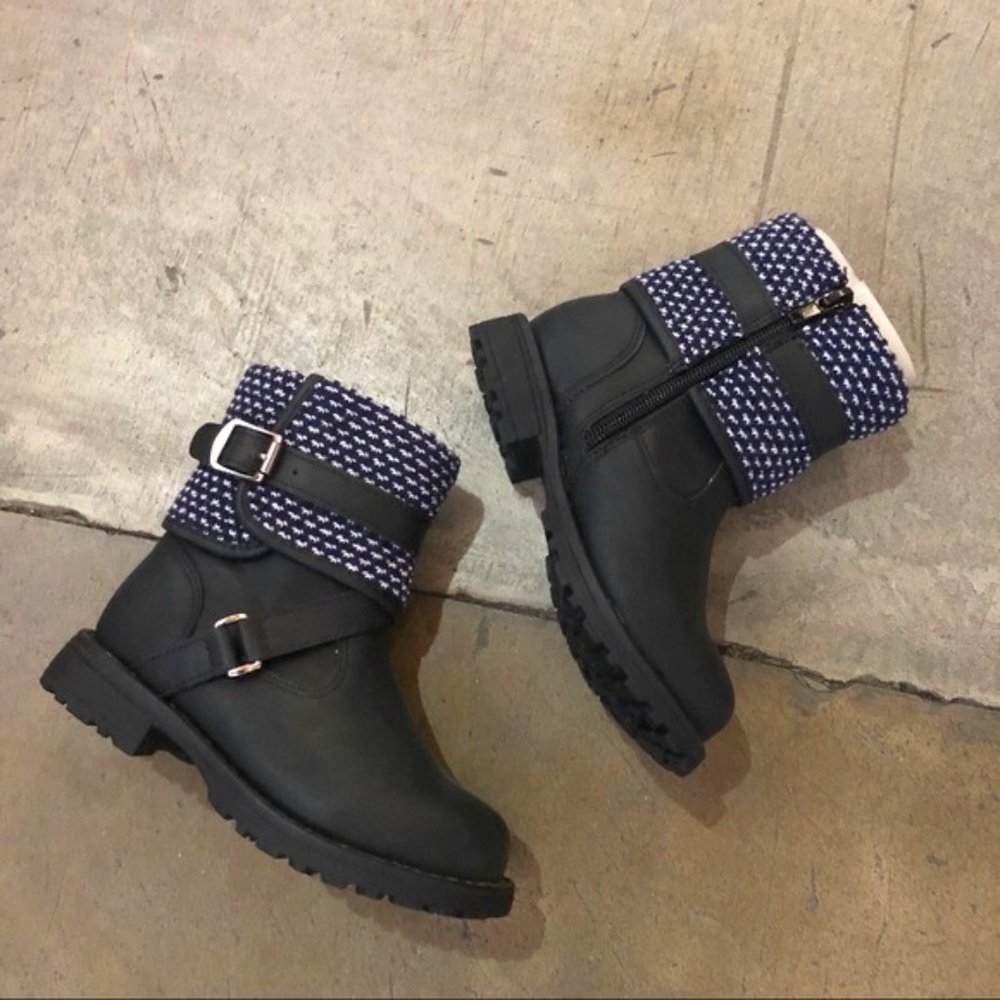 Kids Lace Up Boots Knitted Detailing Warm Black
